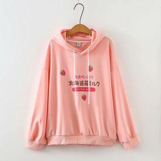 Strawberry Print Long-sleeve Hooded Sweatshirt