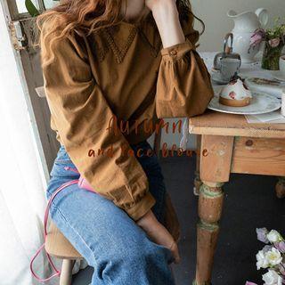 Lace-trim Balloon-sleeve Top