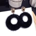 Furry Hoop Drop Earring 1 Pair - Black - One Size