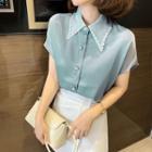 Short-sleeve Faux Pearl Studded Shirt