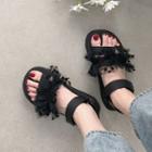 Mesh Trim Ankle-strap Flat Sandals