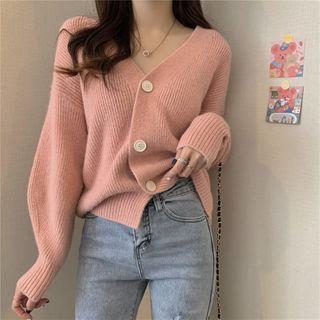 Long-sleeve V-neck Ribbed Cardigan