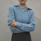 Collared V-neck Cable-knit Sweater