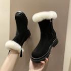 Fluffy Trim Platform Block Heel Short Boots
