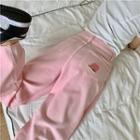 Peach Embroidered High Waist Straight Leg Jeans