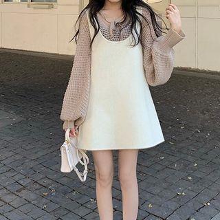 Lantern-sleeve Sweater / Mini A-line Overall Dress