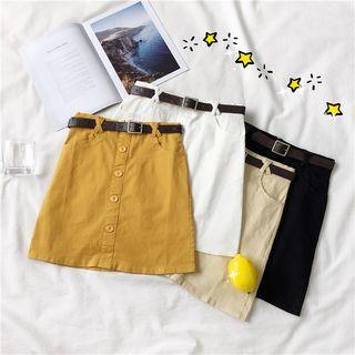 Plain Button-up Cropped A-line Skirt