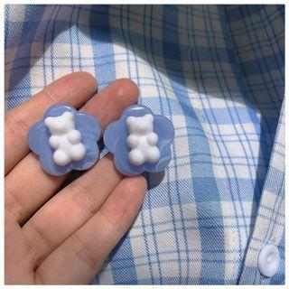 Bear Resin Earring 1 Pair - White & Blue - One Size