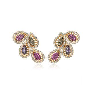 Fashion And Elegant Plated Gold Geometric Cubic Zirconia Stud Earrings Golden - One Size