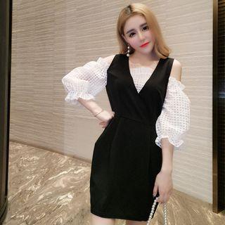 Mock Two Piece Cutout Shoulder Dress