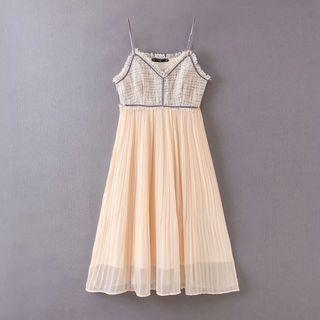 Spaghetti-strap Fray Hem A-line Dress