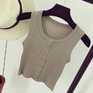 Buttoned Rib Knit Tank Top