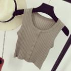 Buttoned Rib Knit Tank Top