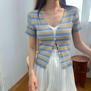 Short-sleeve Striped Slim-fit Cardigan