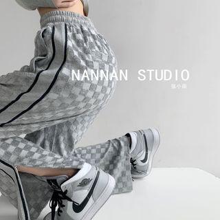 Checker Slit-side Straight-cut Pants