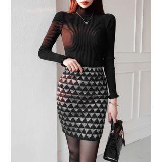 Band-waist Patterned Pencil Skirt