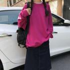 Long-sleeve Embroidered Sweatshirt / Plain Midi Skirt