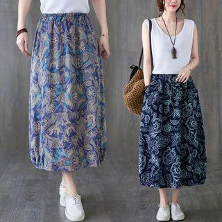 All-over Print Midi A-line Skirt