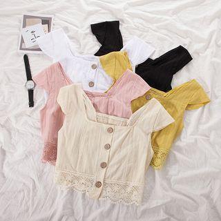 Sleeveless Square-neck Lace Panel Blouse
