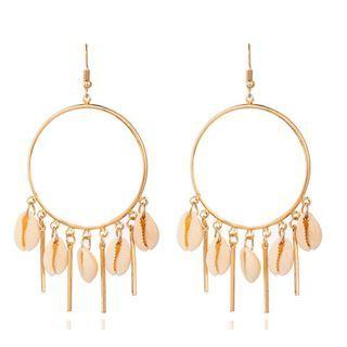 Alloy Bar & Shell Fringed Hoop Dangle Earring
