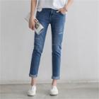 Band-waist Slit-trim Jeans
