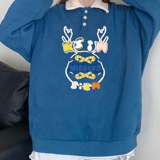 Print Fleece Collar Polo Sweatshirt