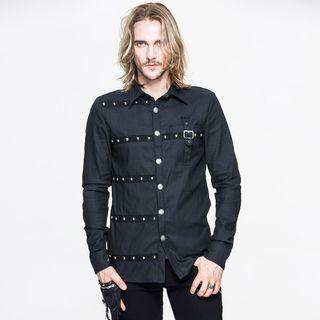 Long-sleeve Studded Belted Shirt