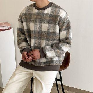 Drop-shoulder Checked Pullover