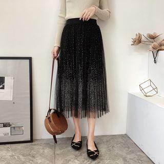 Midi Accordion Pleat Mesh Skirt