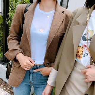 Herringbone Wool Blend Single-breasted Blazer