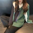 Asymmetric Zip-up Paneled Sweater