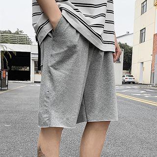 Drawstring-waist Plain Straight-cut Shorts