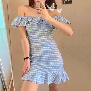 Cold Shoulder Plaid Sheath Dress