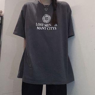 Letter Printed Loose-fit T-shirt Dark Gray - One Size