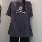 Letter Printed Loose-fit T-shirt Dark Gray - One Size