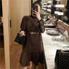 Long-sleeve Lace Top / Elbow-sleeve Plain Dress