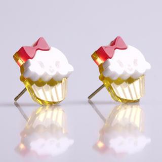 Miss Cupcake White Stud Gold Earrings
