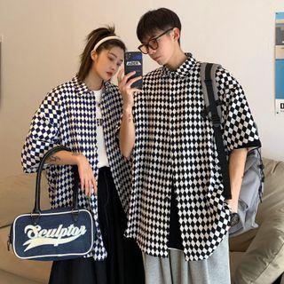 Couple Matching Short-sleeve Argyle Print Shirt