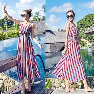 Striped Midi Spaghetti Strap Dress