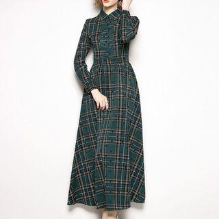 Plaid A-line Maxi Shirtdress