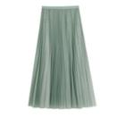 Pleated Sequined Mesh Midi A-line Skirt