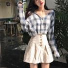 V-neck Plaid Blouse As Shown In Figure - One Size