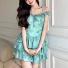 Short-sleeve Ruffle Tiered A-line Dress