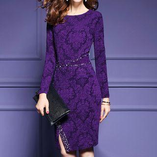 Rhinestone Long Sleeve Midi Dress