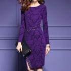 Rhinestone Long Sleeve Midi Dress