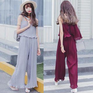 Strappy Chiffon Pleated Jumpsuit
