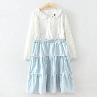 Mock Two-piece Collared Long-sleeve Dress