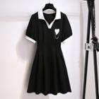 Short-sleeve Heart Print Polo Dress