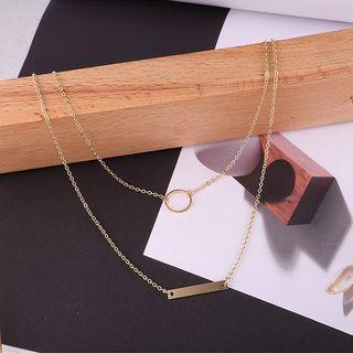 Alloy Hoop & Bar Pendant Layered Necklace Gold - One Size