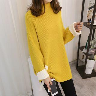 Contrast-cuff Long Sweater